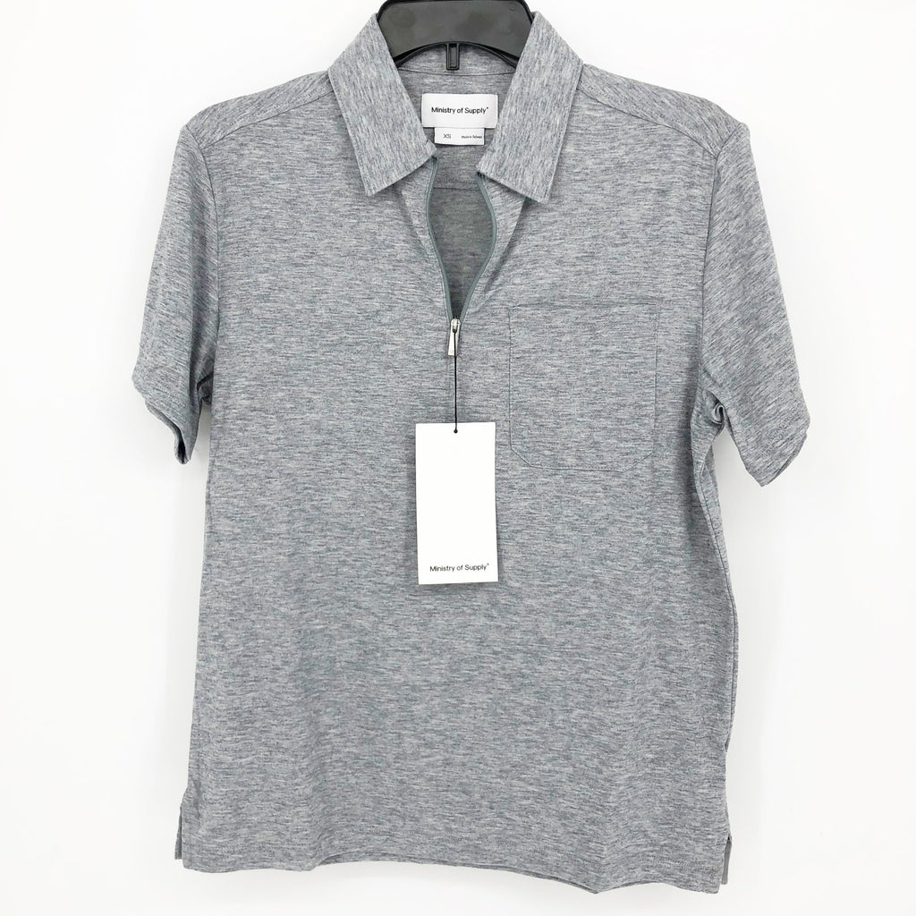 Ministry of Supply Mens Zip Polo Shirt XS Light Grey Composite Merino NWT