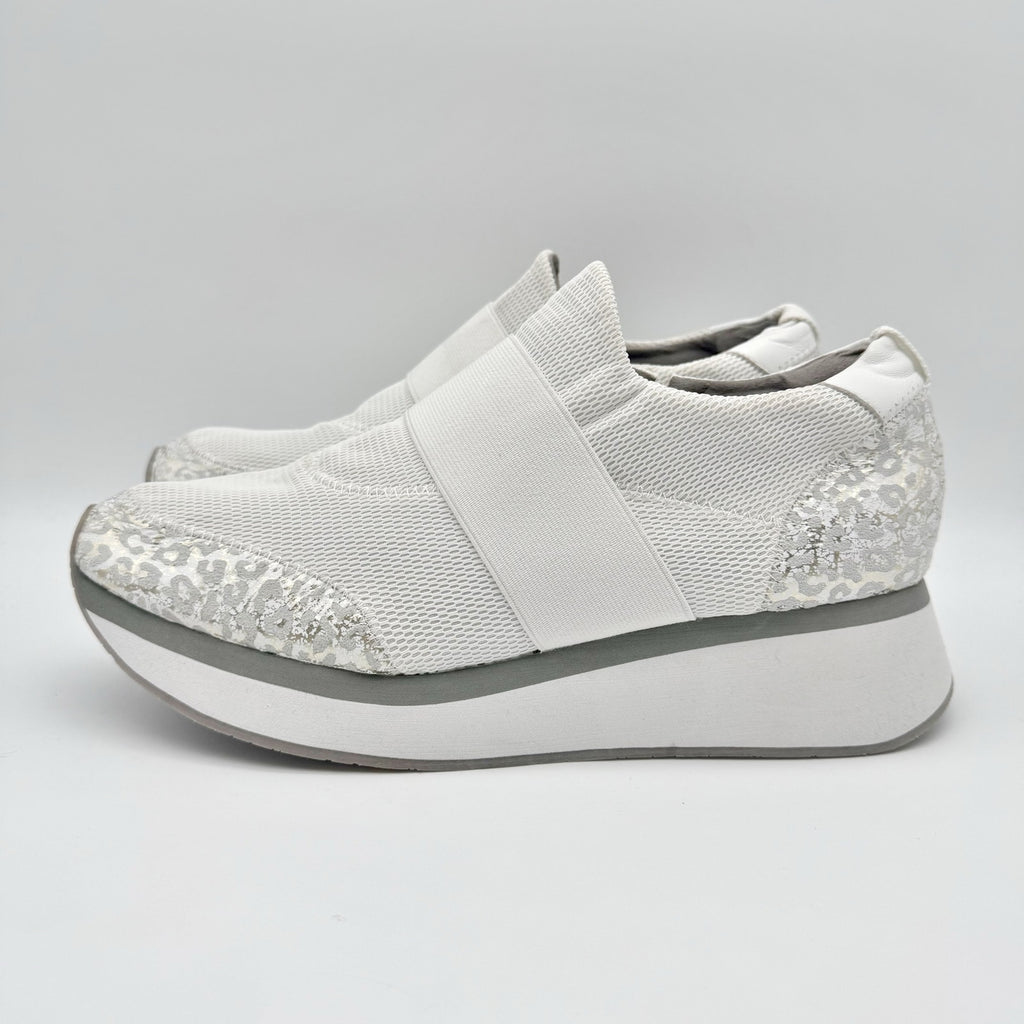 Donald Pliner Womens Pelham Wedge Sneaker US 11 M Silver White Slip On NWOB