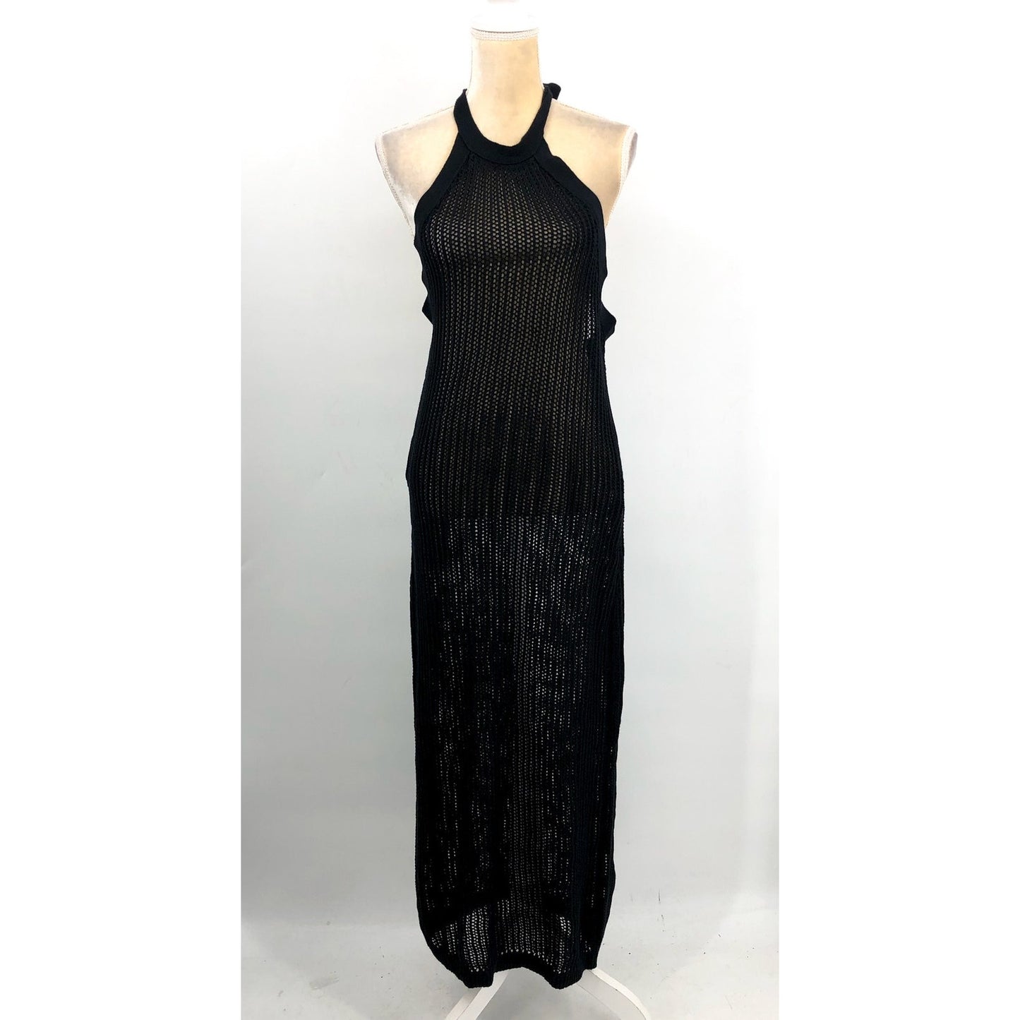 BEACH RIOT Womens Romee Halter Maxi Dress Cover Up Medium Black Open Knit NWT