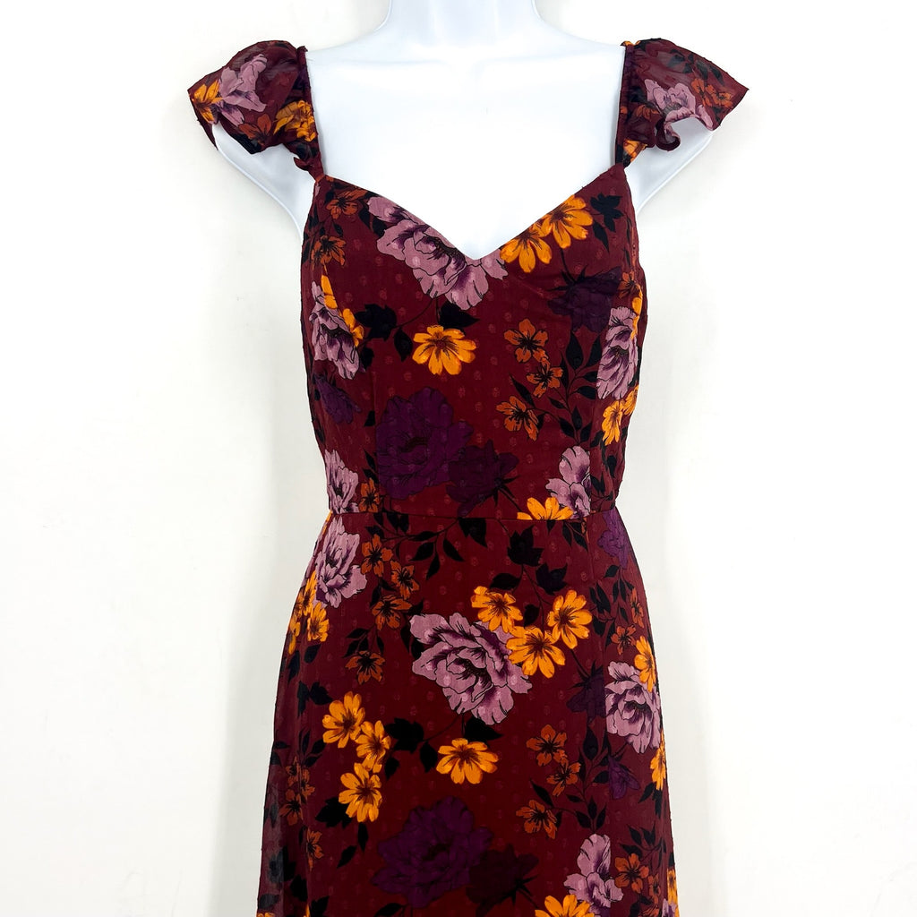 THE GENERAL GOOD Womens Floral Maxi Dress Small Dark Red Cap Sleeve NWOT