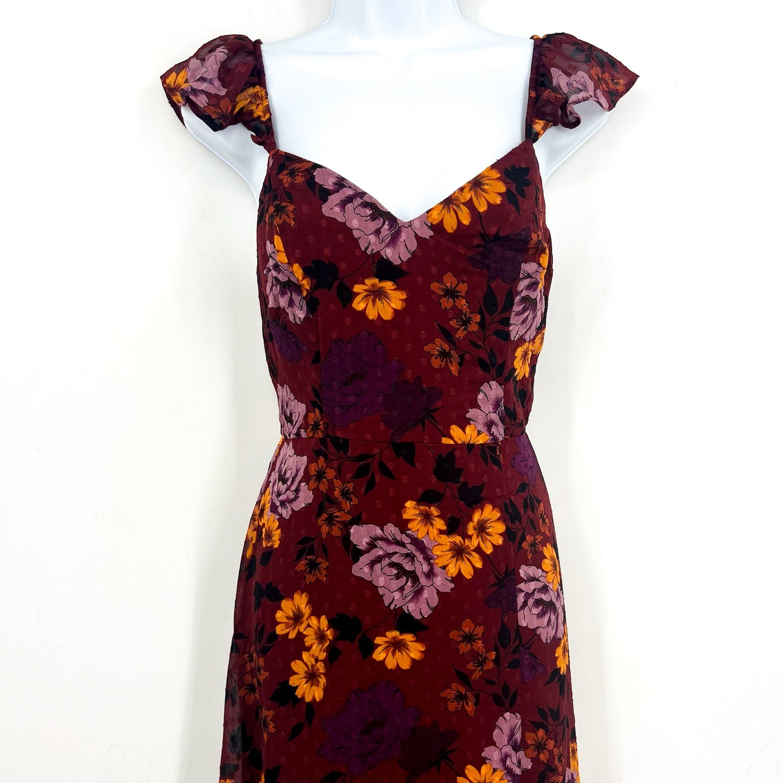 THE GENERAL GOOD Womens Floral Maxi Dress Small Dark Red Cap Sleeve NWOT