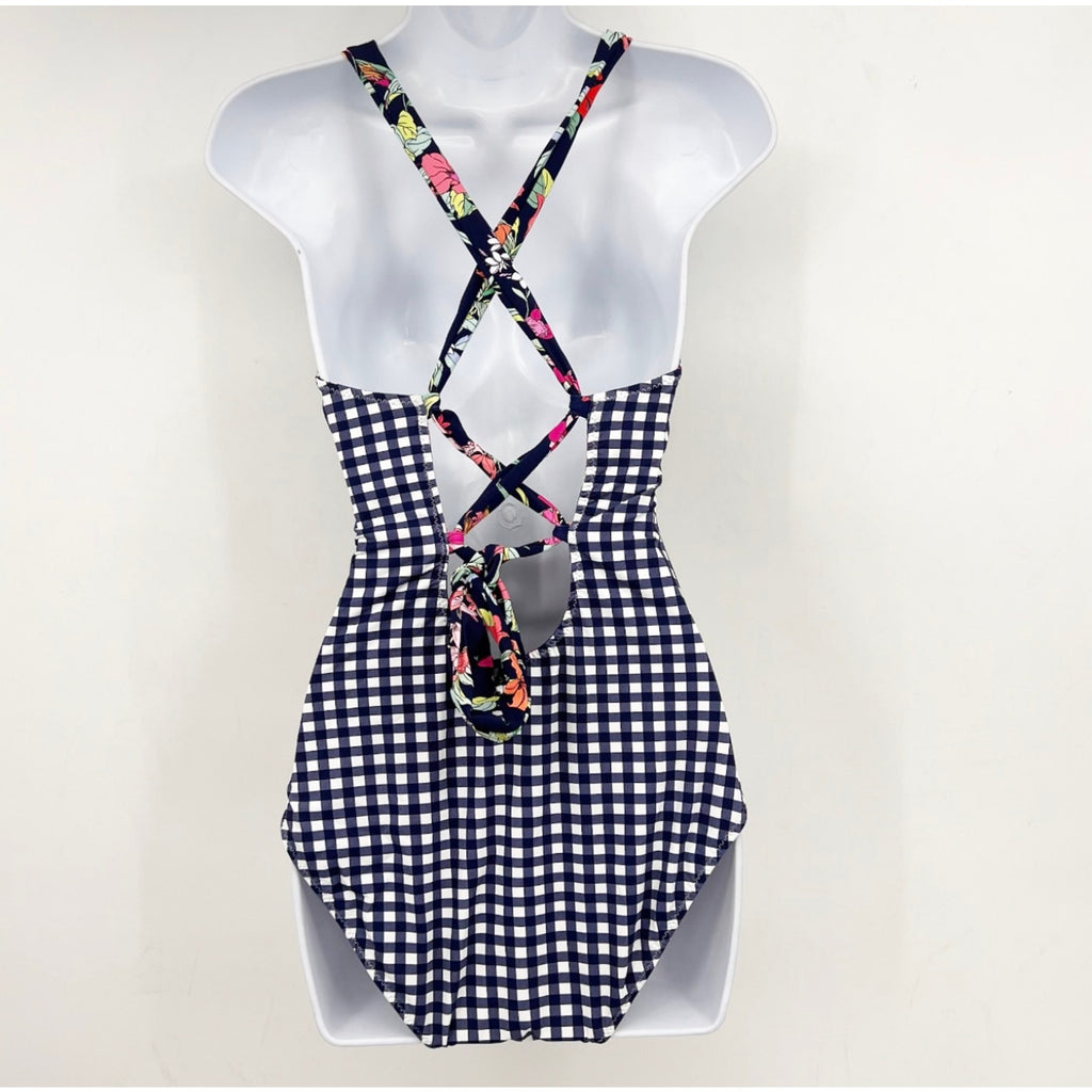 TOMMY BAHAMA Summer Floral Reversible One Piece Swimsuit Size 12 Navy Blue NWT