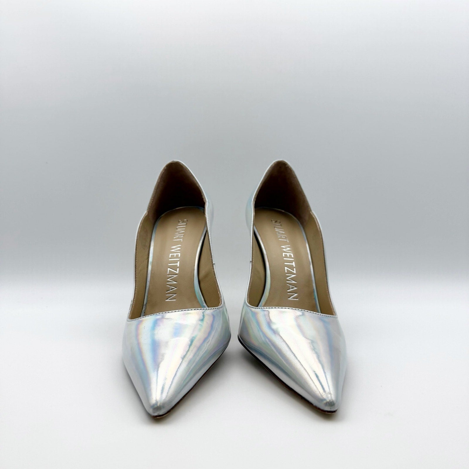 Stuart Weitzman Womens Iridescent Scallop Pumps US 6.5 Silver NWOB