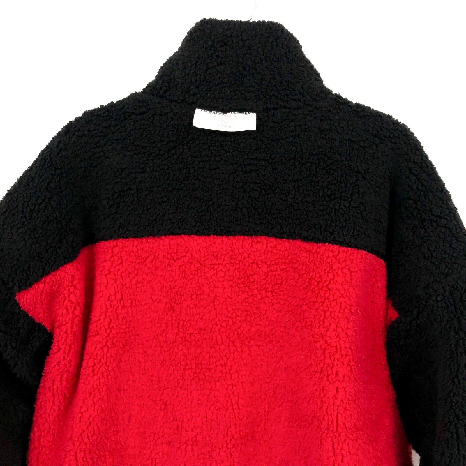 TOMMY HILFIGER SPORT Womens Reversible Track Jacket Large Red Black Sherpa NWT