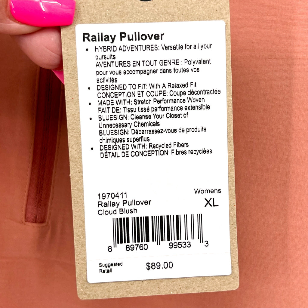 PRANA Women's Railay Pullover Sweatshirt XL Pink Cloud Blush Relaxed Fit NWT