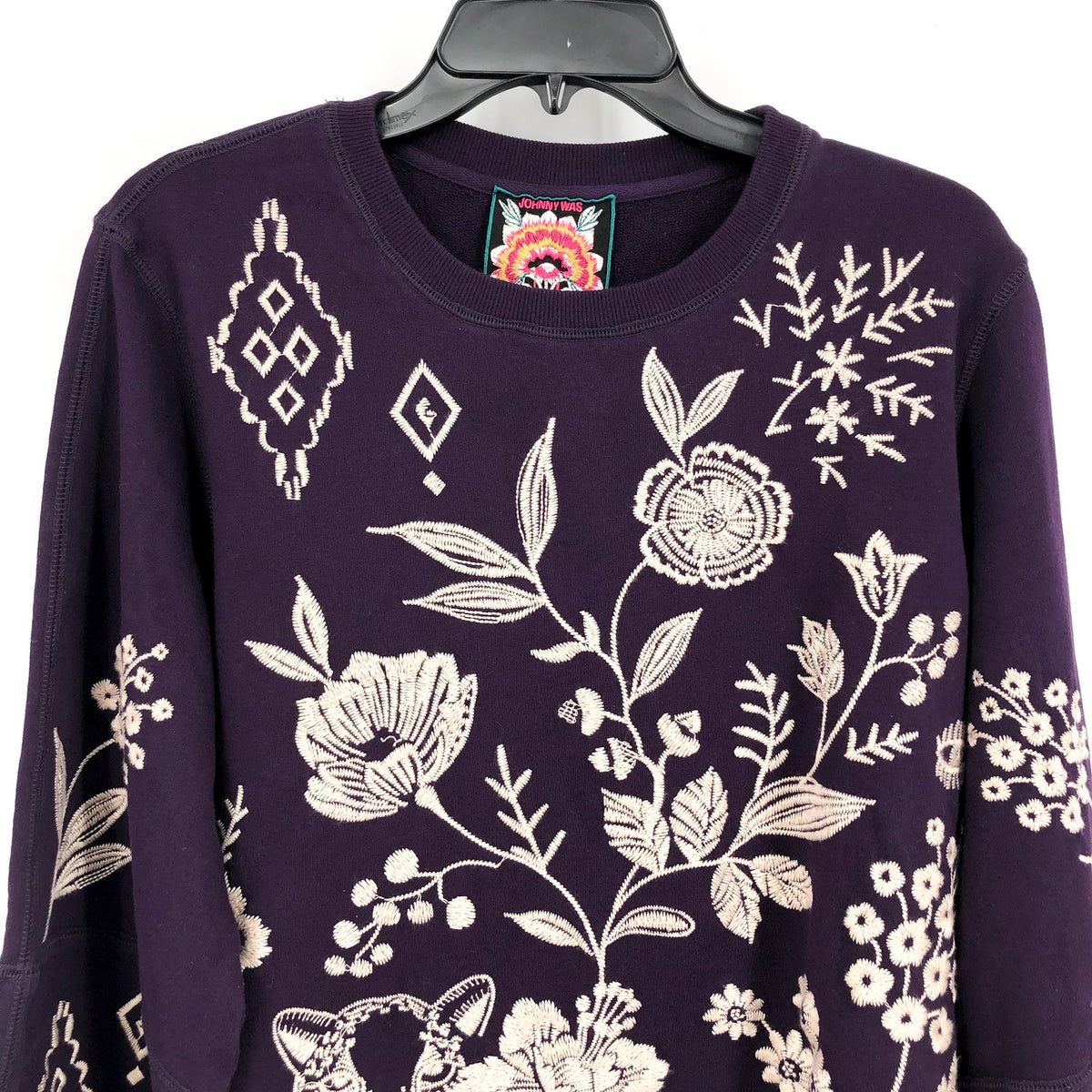 JOHNNY WAS Women's Ivey High Slit Sweatshirt Medium Deep Purple Floral NWT