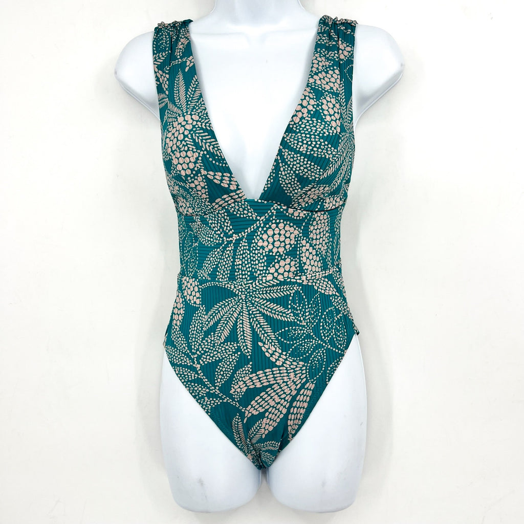 ROBIN PICCONE Women's Romy V-Plunge One-Piece Swimsuit Size 2 Green Ocean NWT