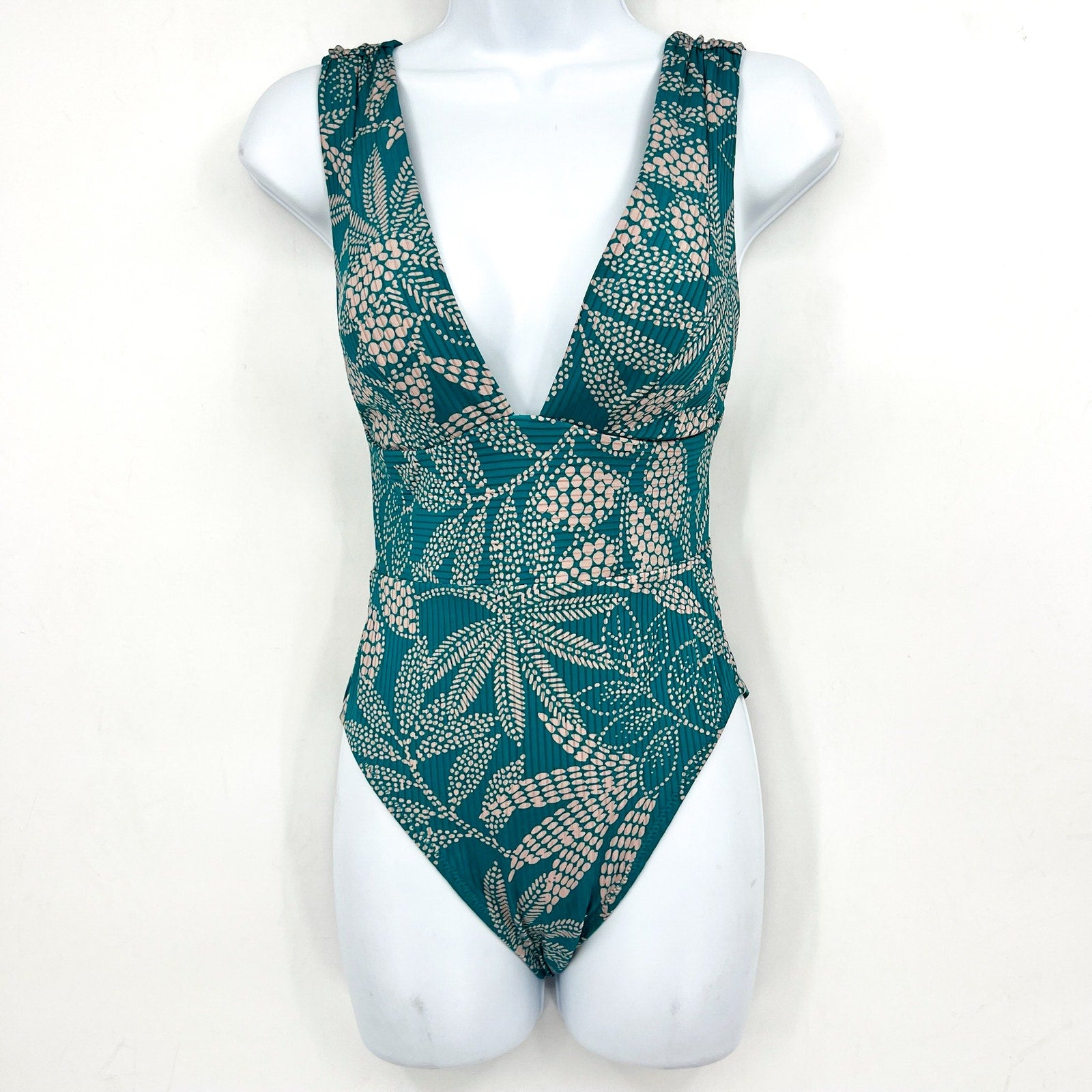 ROBIN PICCONE Women's Romy V-Plunge One-Piece Swimsuit Size 2 Green Ocean NWT