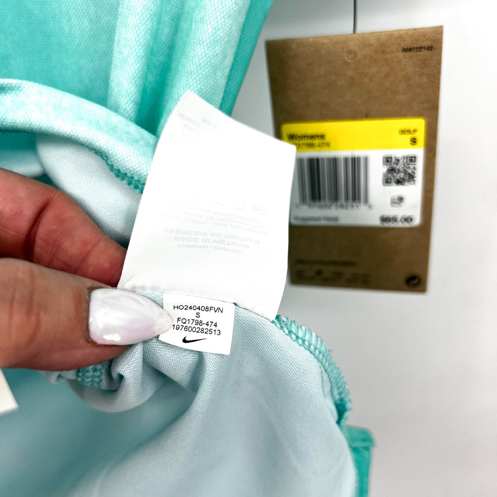 NIKE Womens Dri-FIT Short-Sleeve Golf Polo Shirt Small Blue Green Print NWT
