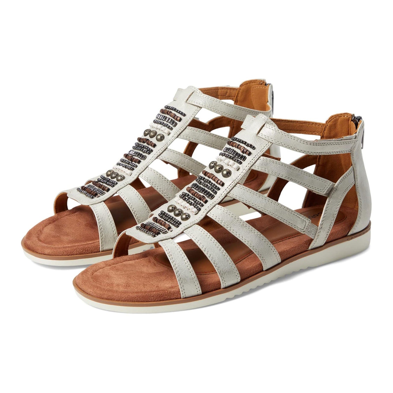 Cobb Hill Womens Zion Gladiator Sandal US 10 Taupe Metallic Beaded NWOB