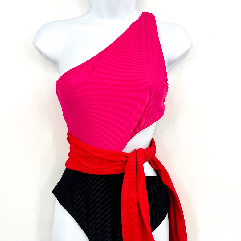 BEACH RIOT Carlie One Piece Swimsuit Small Pink Black Glacier Color-Block NWT