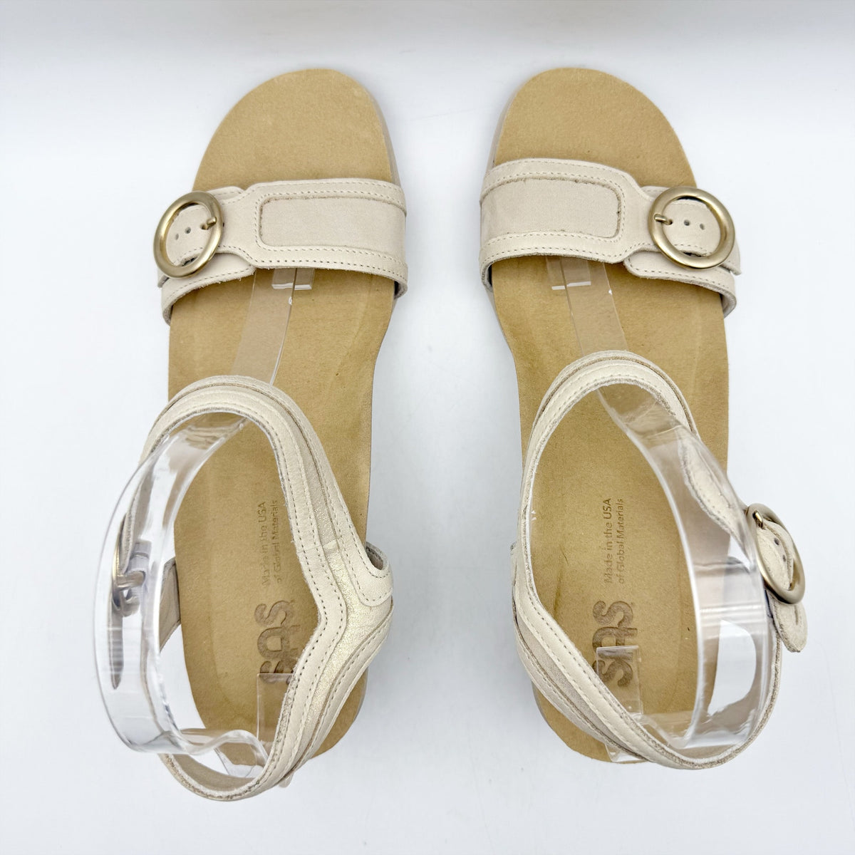 SAS Womens Seight Wedge Sandals Size 7.5WW Gold Beige Leather NIB