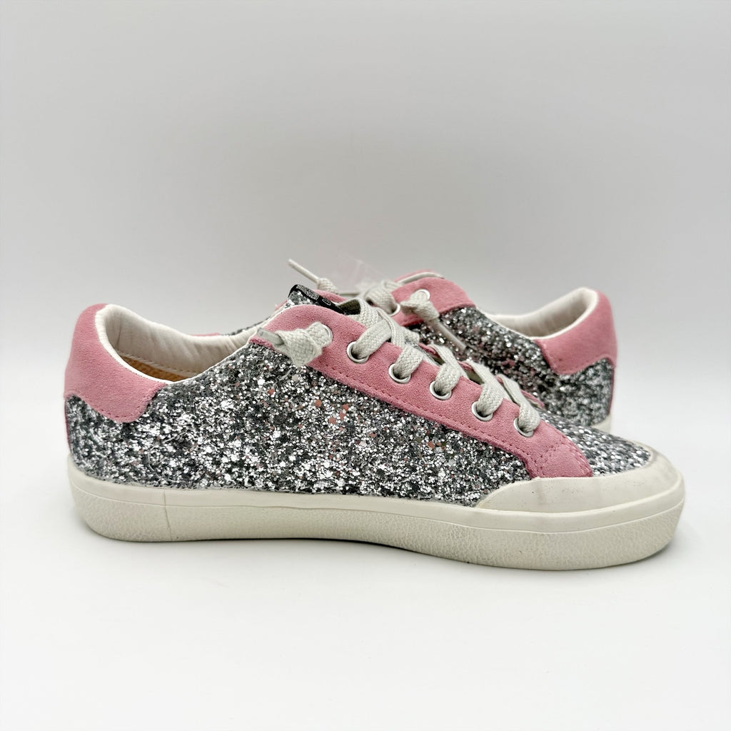 Vintage Havana Womens Ilana Sneakers US 5.5 M Pink Silver Glitter Suede NWOB