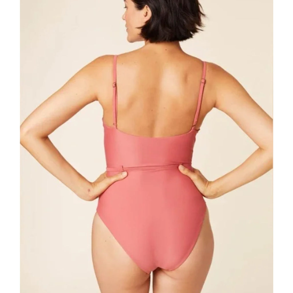 ANDIE SWIM Riviera One Piece Swimsuit Medium 8-10 Punch Pink Belted Scoop NWT
