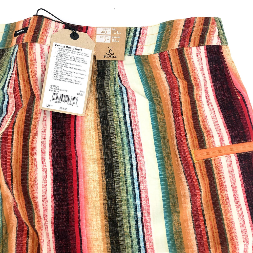 PRANA Men's Fenton Board Shorts Size 40 XXL Baja Stripe 7" Inseam UPF 50+ NWT