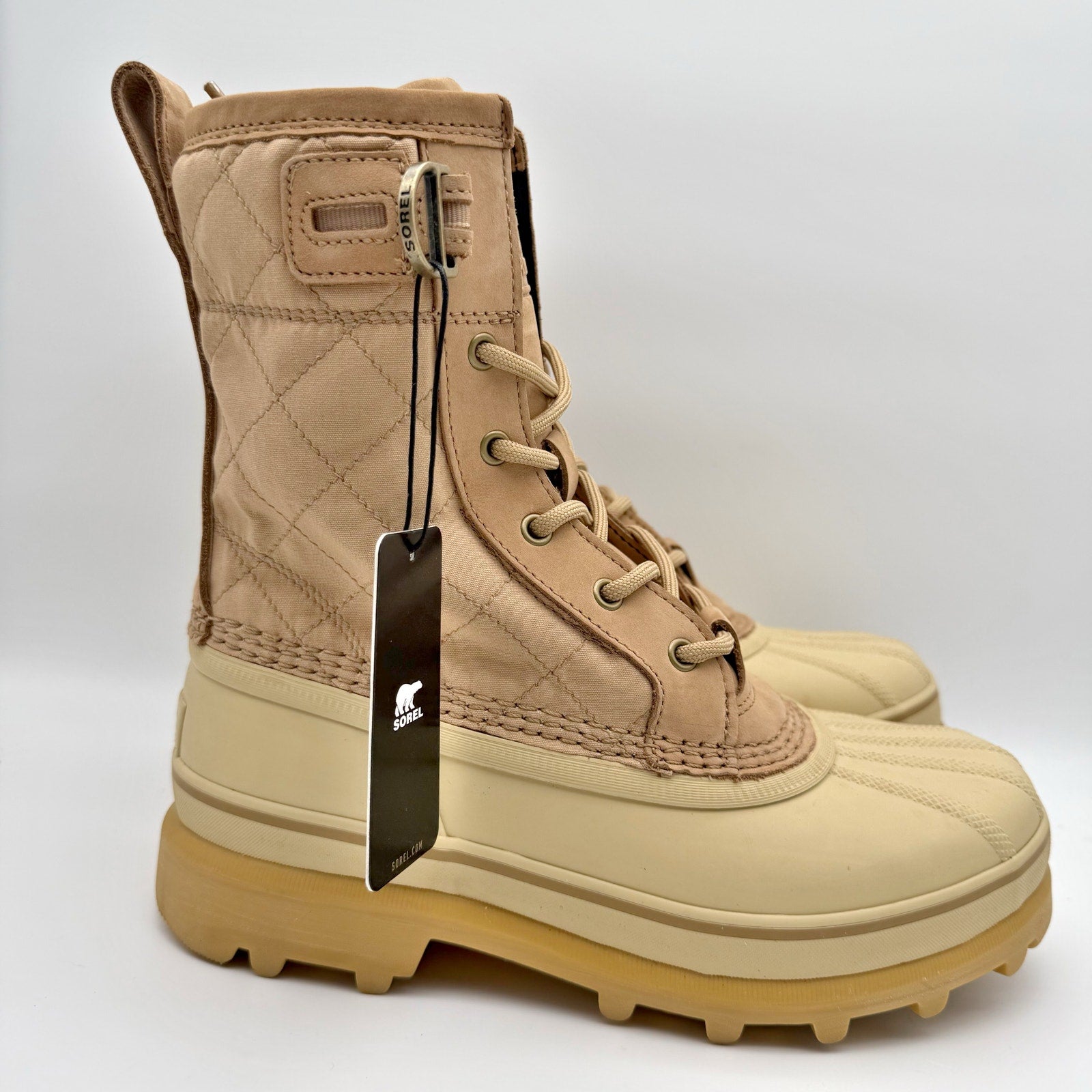 Sorel Womens Caribou Royal Winter Boots US 8.5 Tan Beige Canvas Waterproof NIB