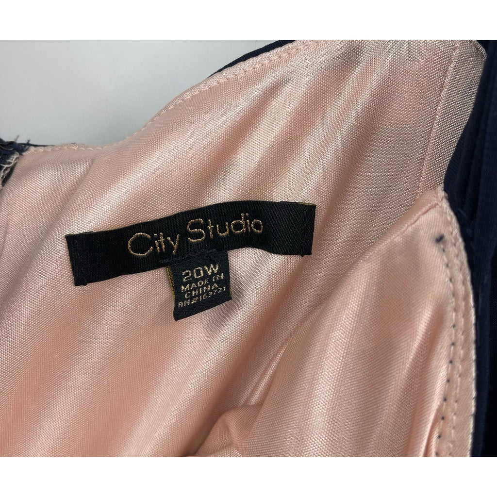 CITY STUDIO Trendy Off-The-Shoulder Gown 20W Navy Blue Rose Pink Dress Slit NWT