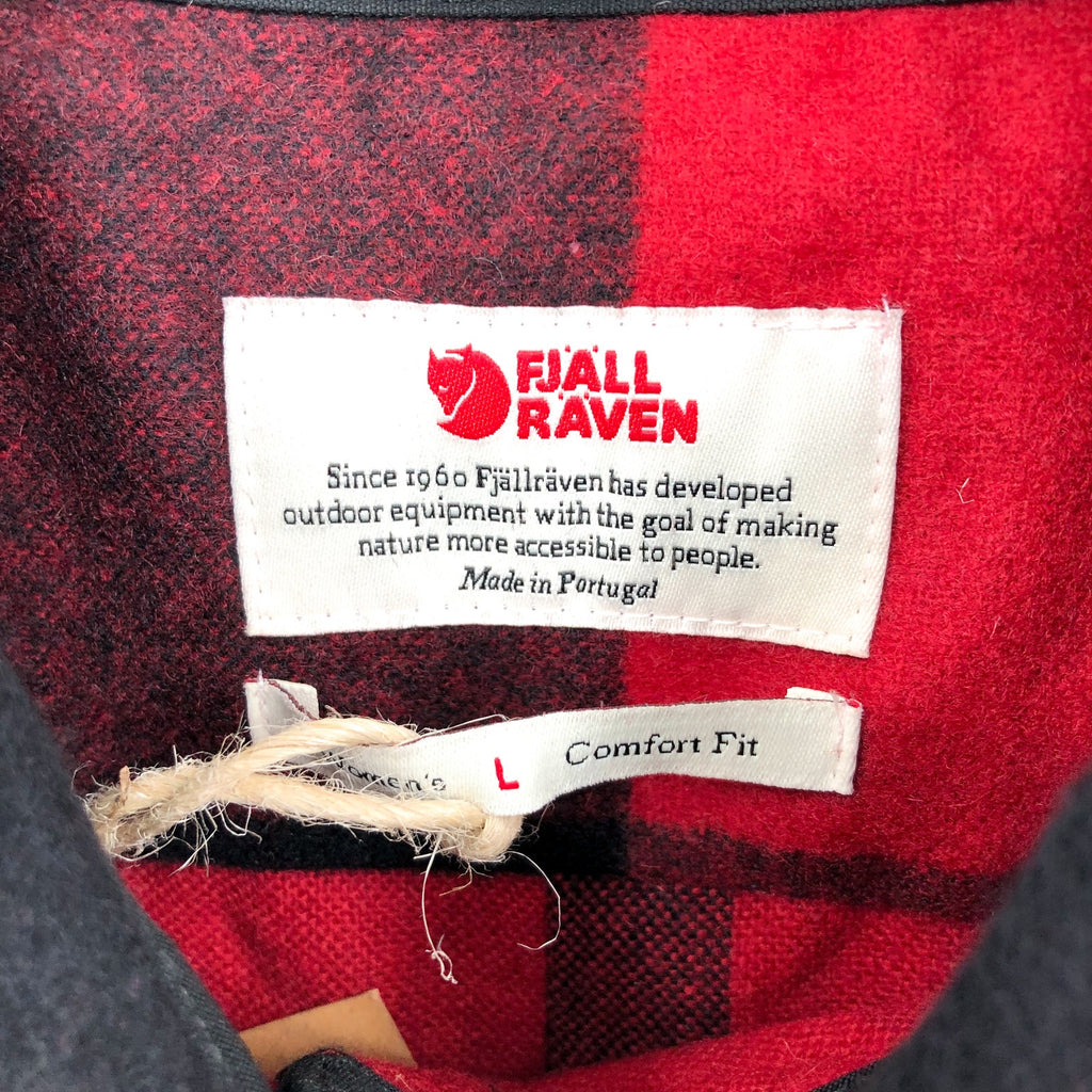 FJALLRAVEN Womens Canada Plaid Shirt Large Red Black Shacket Wool NWT