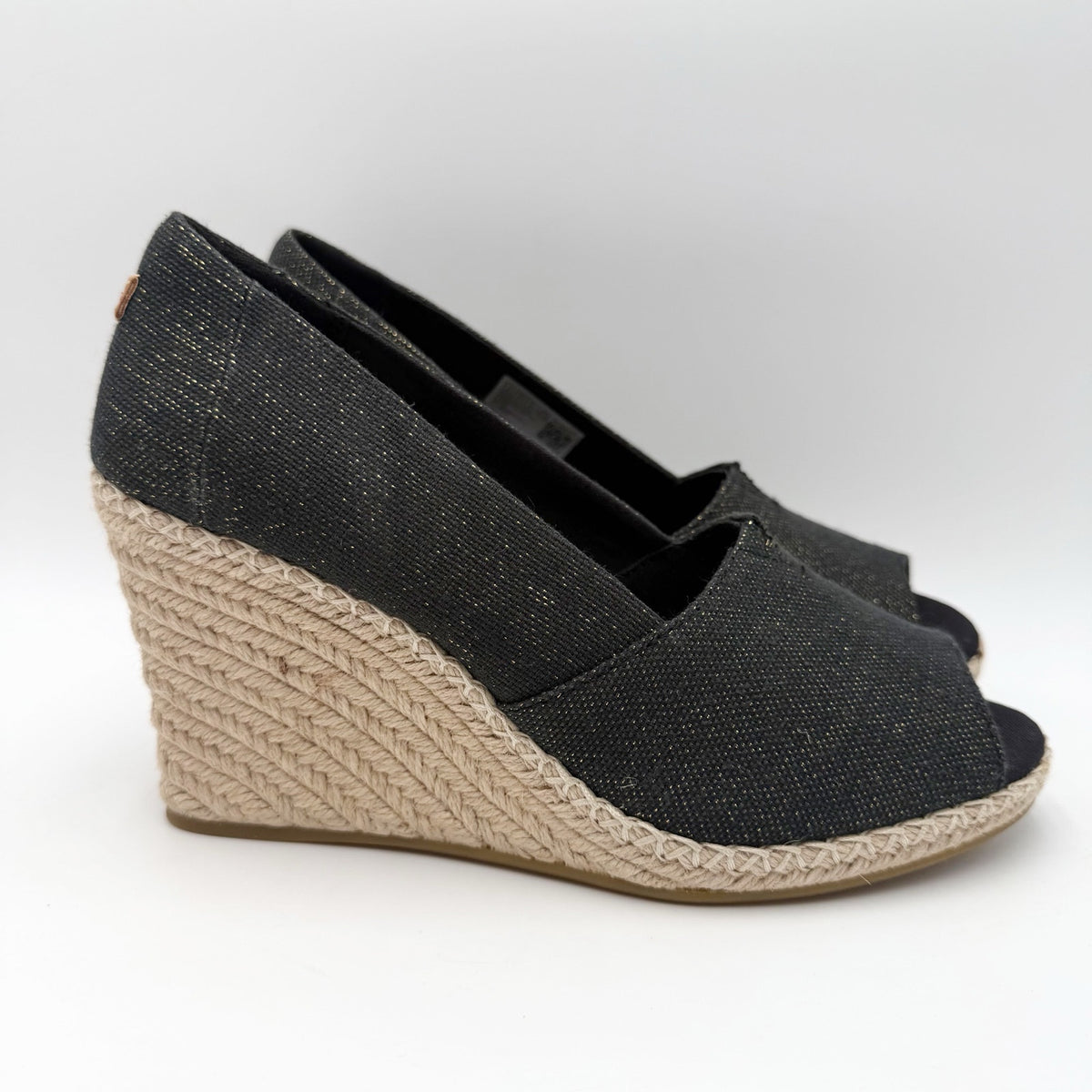Toms Womens Michelle Wedge Sandals Size 8.5 EU 39 Black Cotton Espadrille NWOB