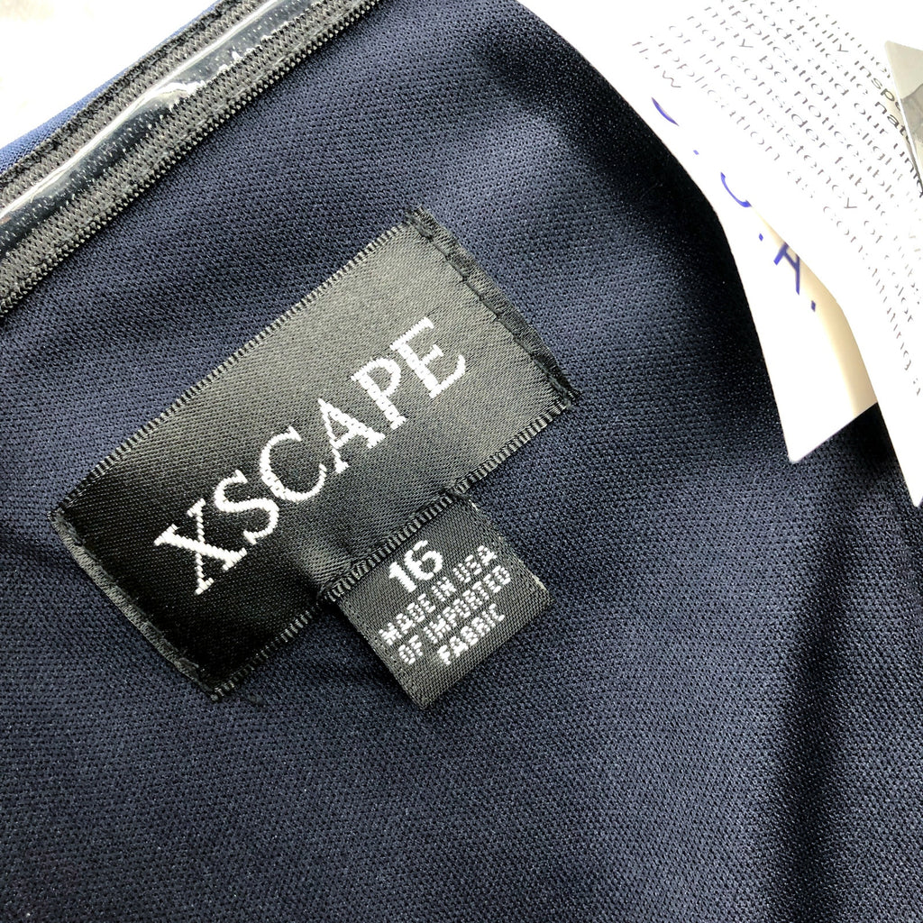 XSCAPE Womens Ruffle Off the Shoulder Gown Size 16 Midnight Blue Scuba 4581X NWT
