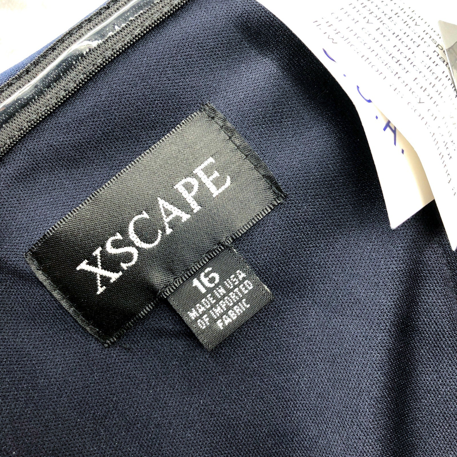 XSCAPE Womens Ruffle Off the Shoulder Gown Size 16 Midnight Blue Scuba 4581X NWT