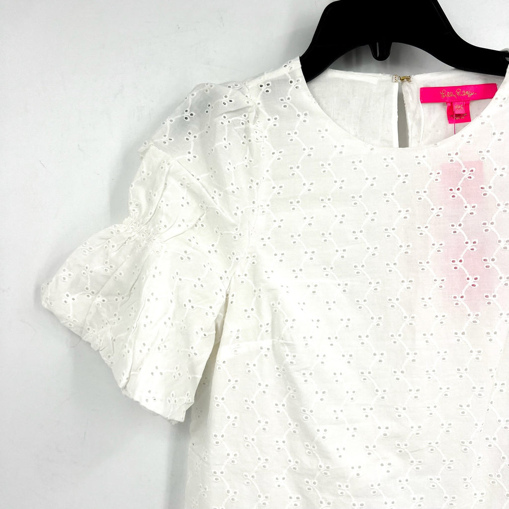 LILLY PULITZER Womens Lailah Eyelet Top XXS Resort White Ditsy Vine Eyelet NWT