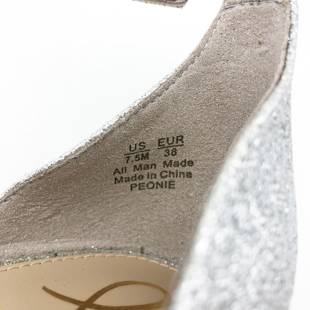 SAM EDELMAN Womens Peonie Kitten Heel Sandal 7.5 M Silver Glitter Strappy NIB