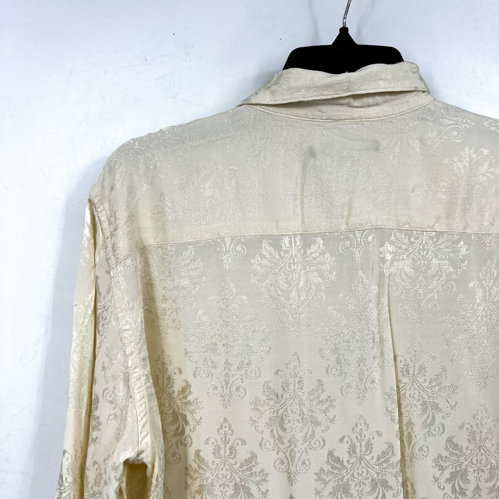 JOHN VARVATOS Men's Rodney Long Sleeve Shirt Medium Cream Damask Jacquard NWT