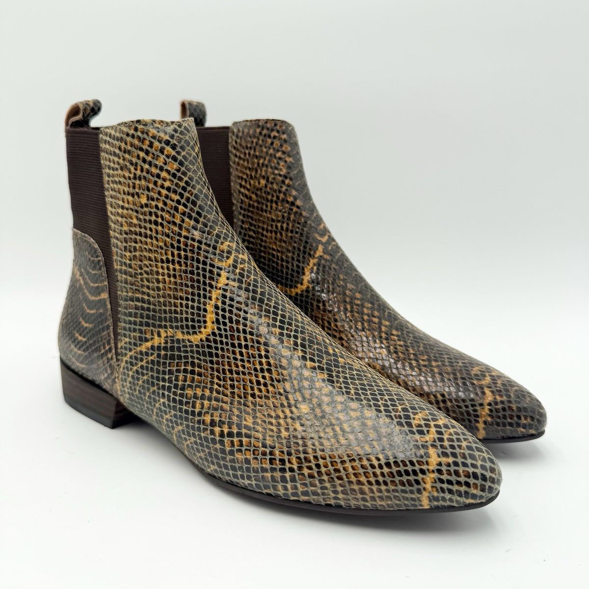 Lucky Brand Womens LK Gleldo Ankle Boot Size 5 Brown Snake Embossed Leather NIB