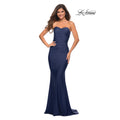 LA FEMME Strapless Sweetheart Long Dress Size 0 Navy Blue 30502 Mermaid Gown NWT