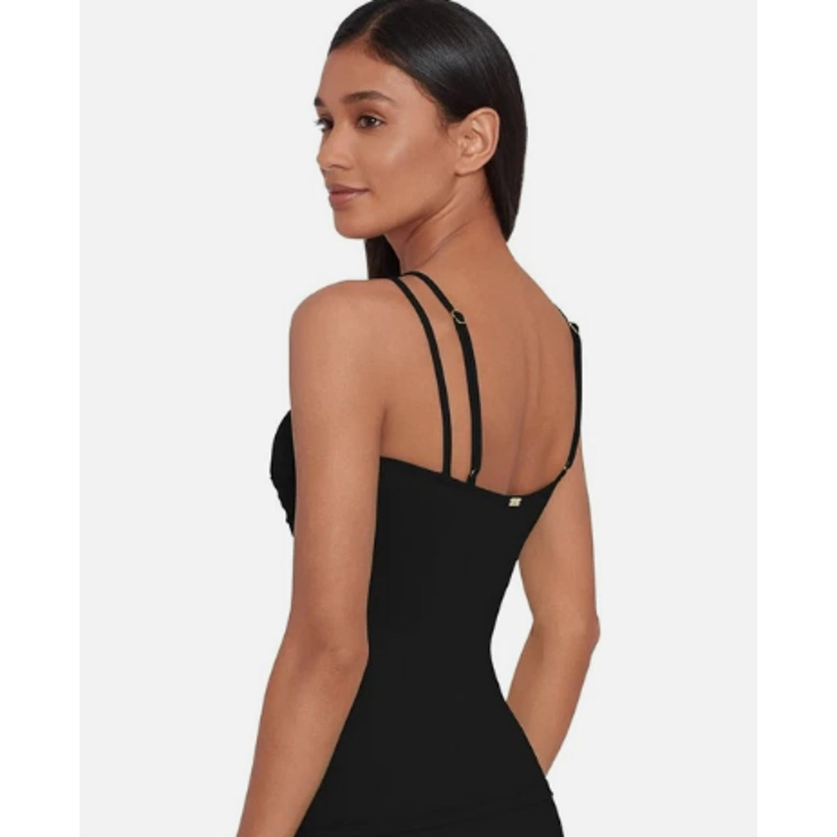 LAUREN RALPH LAUREN Double Strap Twist Tankini Top Size 10 Black Underwire NWT