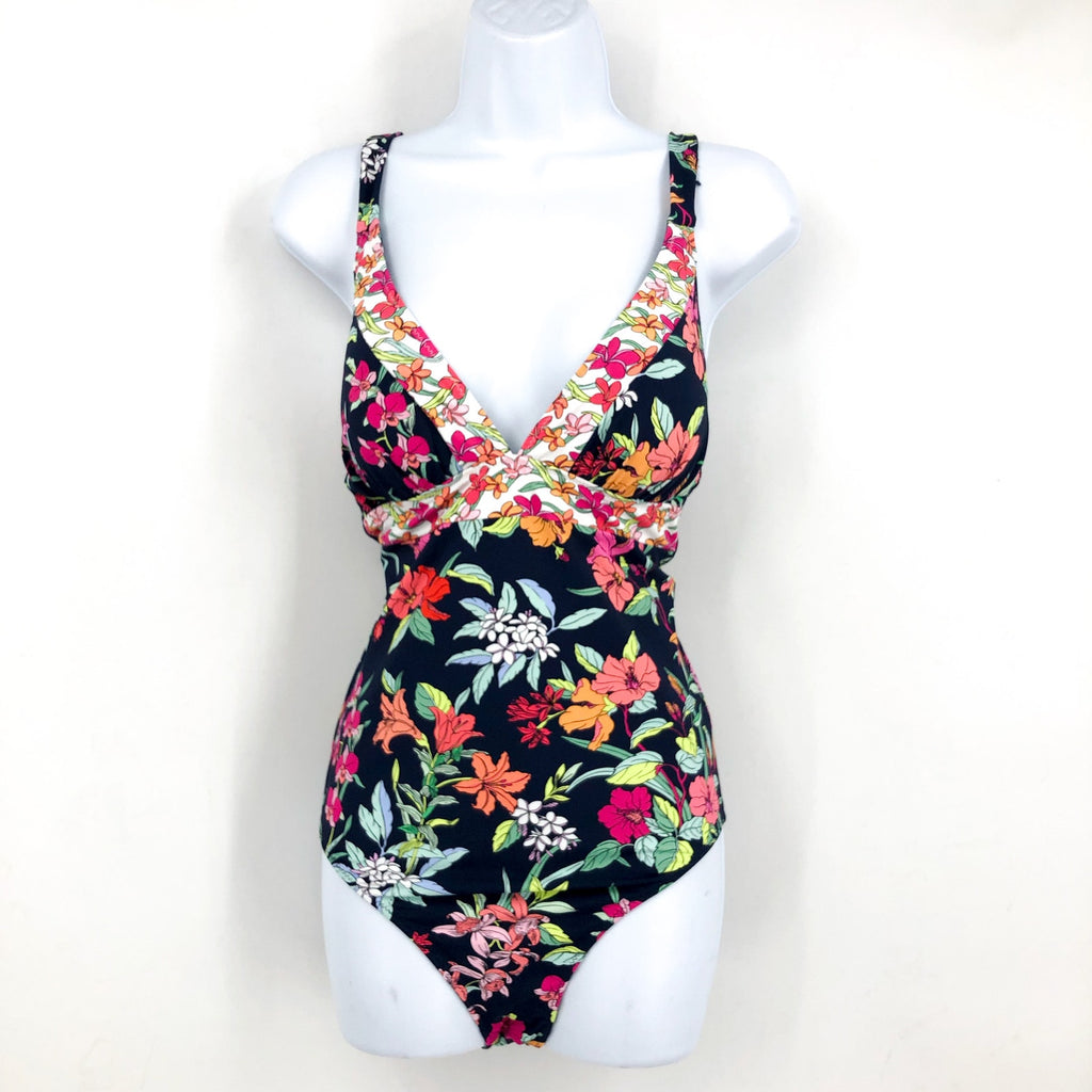 TOMMY BAHAMA Summer Floral Reversible One Piece Swimsuit Size 12 Navy Blue NWT