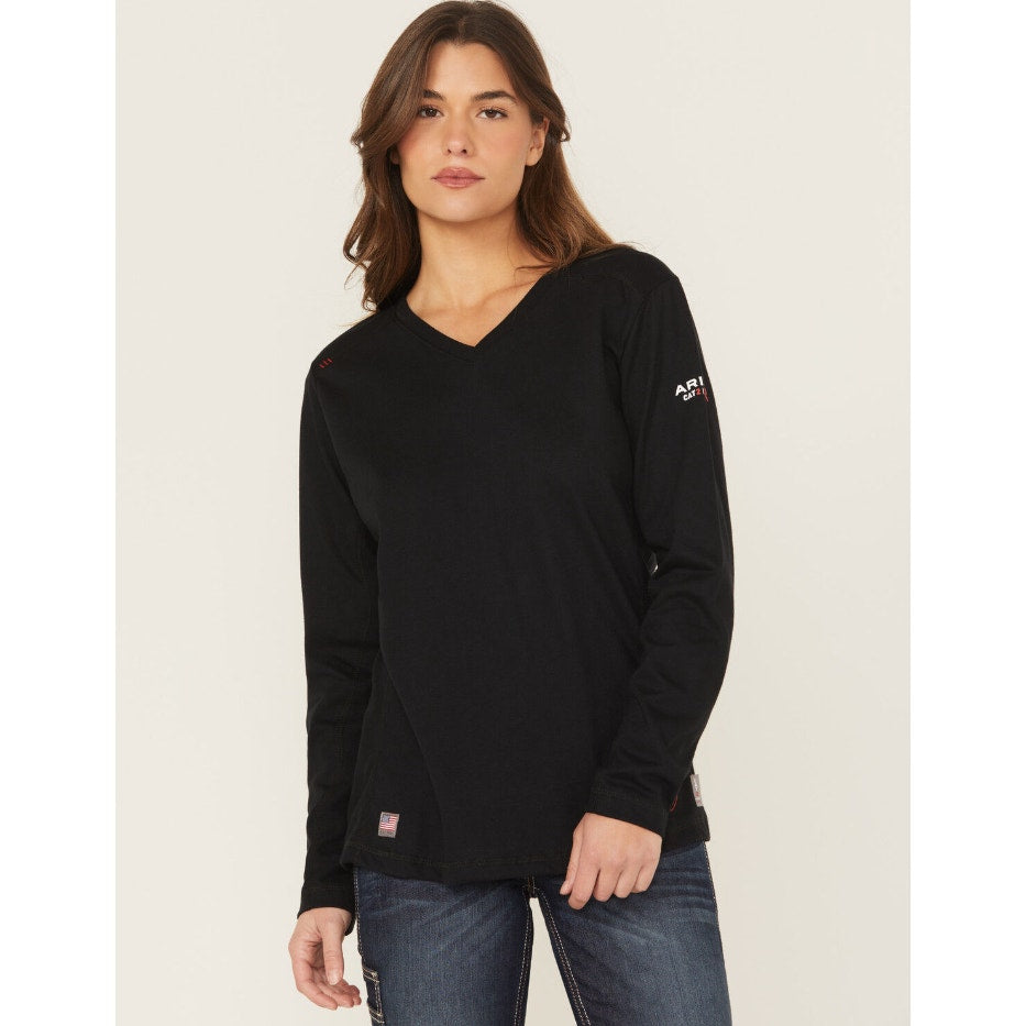 ARIAT Women's FR AC Long Sleeve Work Shirt XXL Black Knit V Neck NWOT
