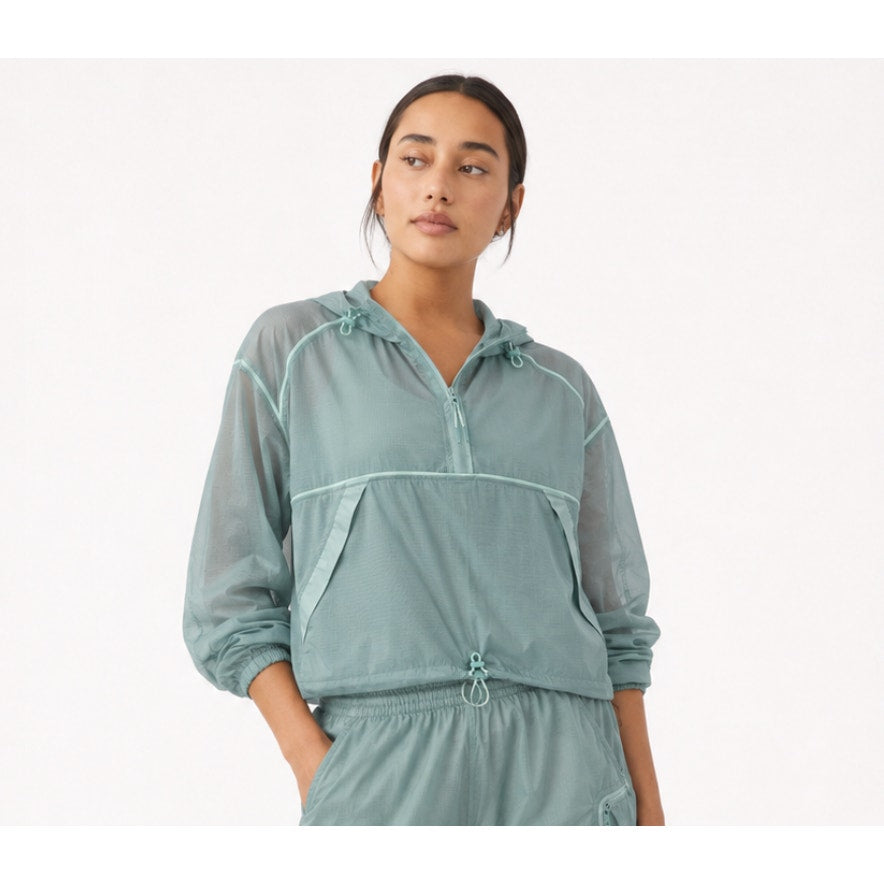 OUTDOOR VOICES Women's Windbreaker Pullover Small Storm Green Hoodie Jacket NWT