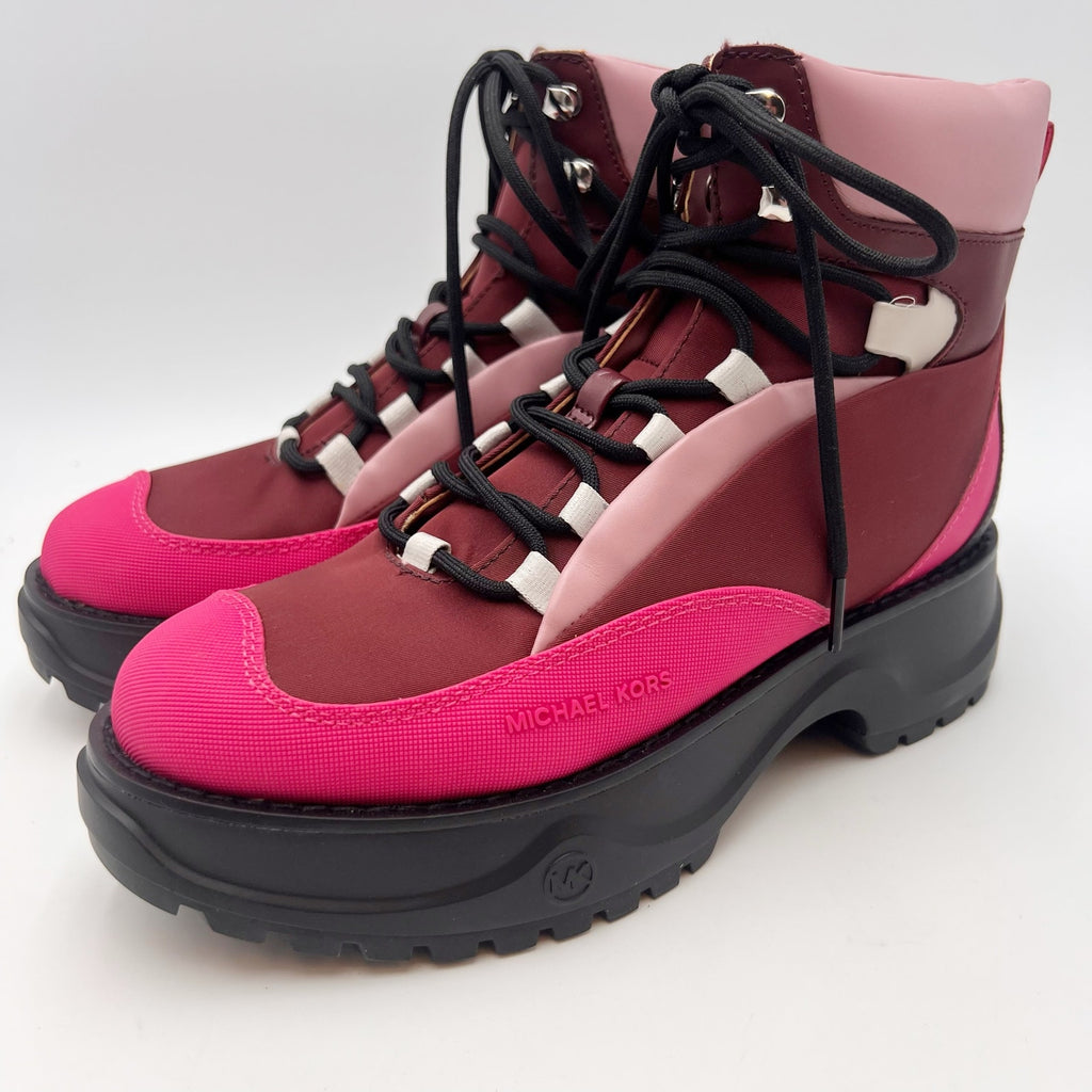 Micheal Kors Womens Dupree Hiker Booties Size 7 Pink Black Platform NWOB