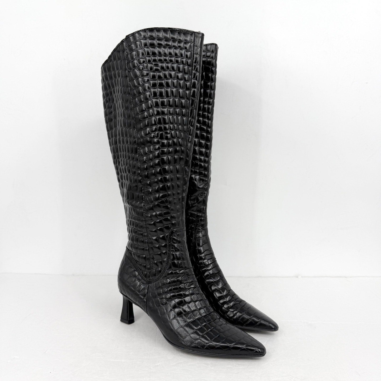 Naturalizer Womens Deesha Knee High Boot 6.5 M Wide Calf Black Croc Leather NWOB