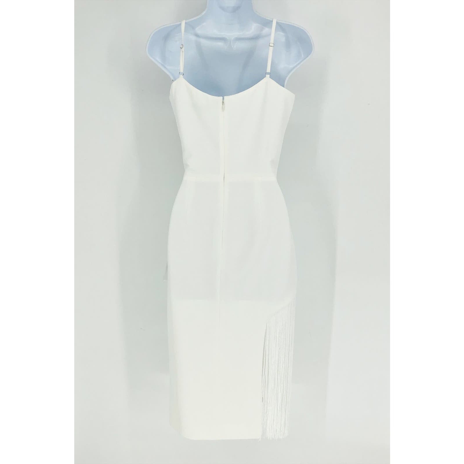 DRESS THE POPULATION Rory Midi Sheath Dress XS Off White Fringe Hem NWT