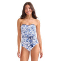 TOMMY BAHAMA Terrazzo Tile Bandeau One Piece Swimsuit Size 8 Blue Floral NWT