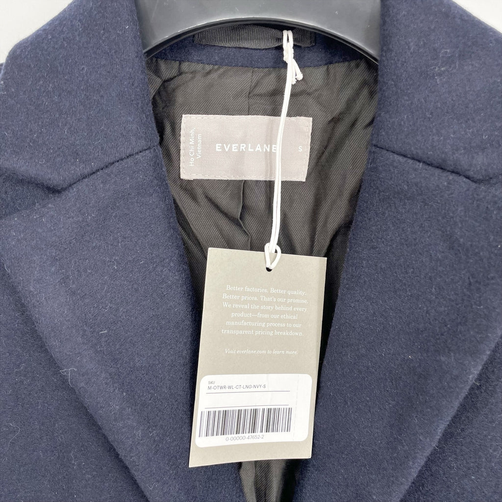 Everlane Mens The ReWool Overcoat Size Small Navy Blue Wool Blend NWT $298