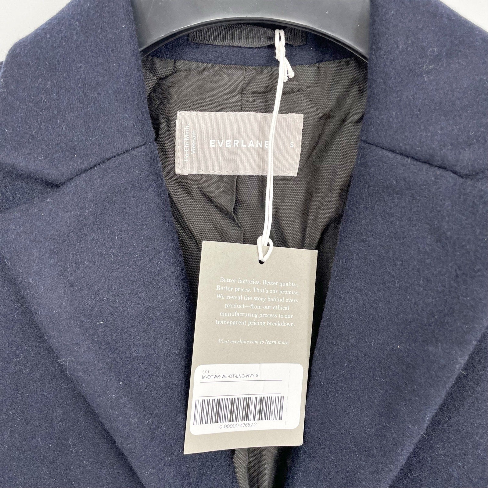 Everlane Mens The ReWool Overcoat Size Small Navy Blue Wool Blend NWT $298