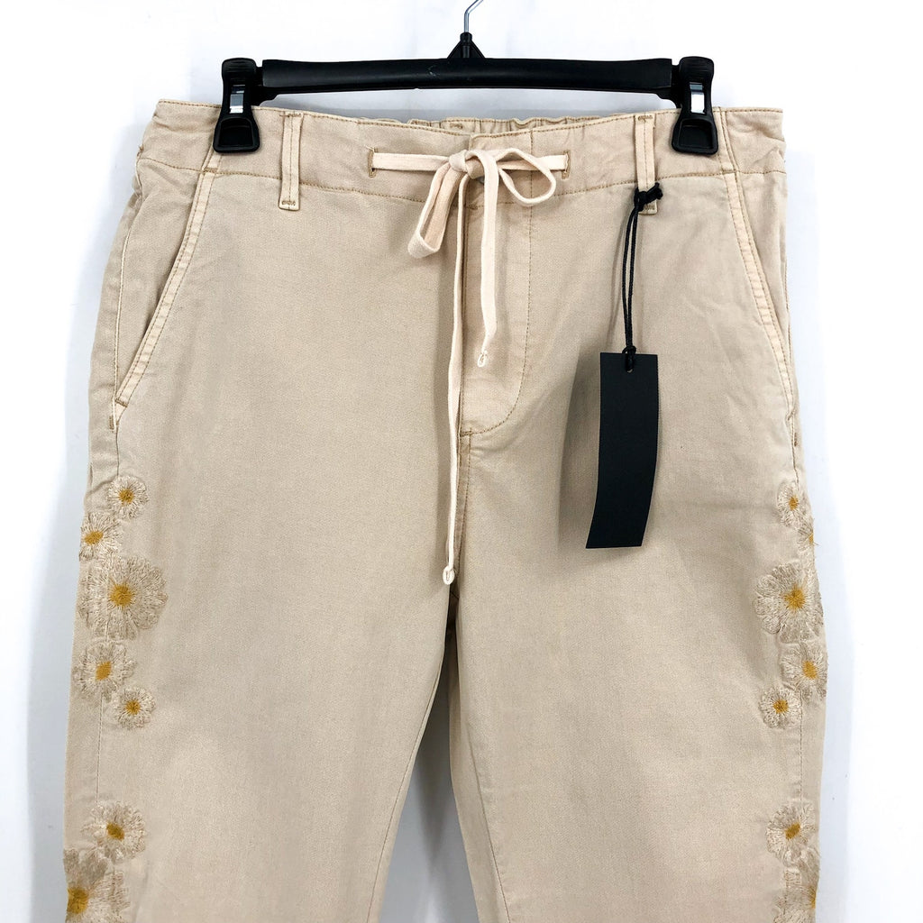 DRIFTWOOD Women's Embroidered Casual Pants Large Beige Floral NWT