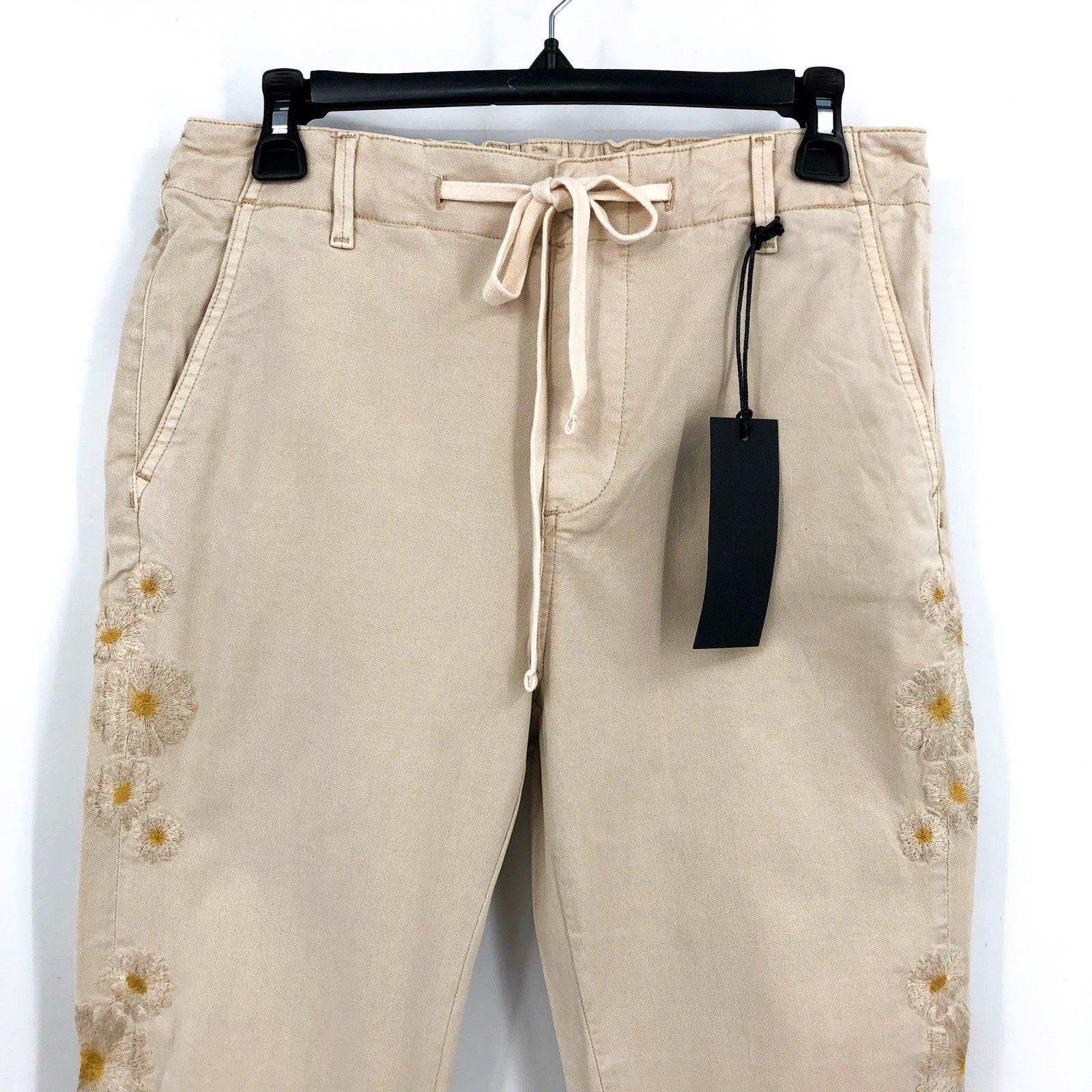DRIFTWOOD Women's Embroidered Casual Pants Large Beige Floral NWT