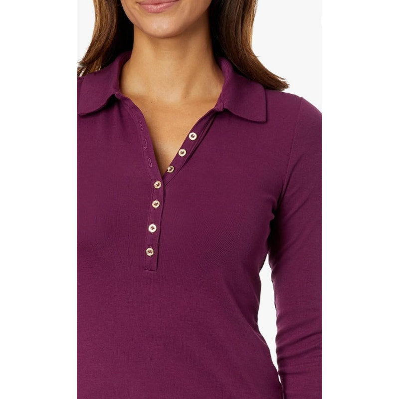LILLY PULITZER Womens Reema Long Sleeve Polo Top Small Purple Amarena Cherry NWT