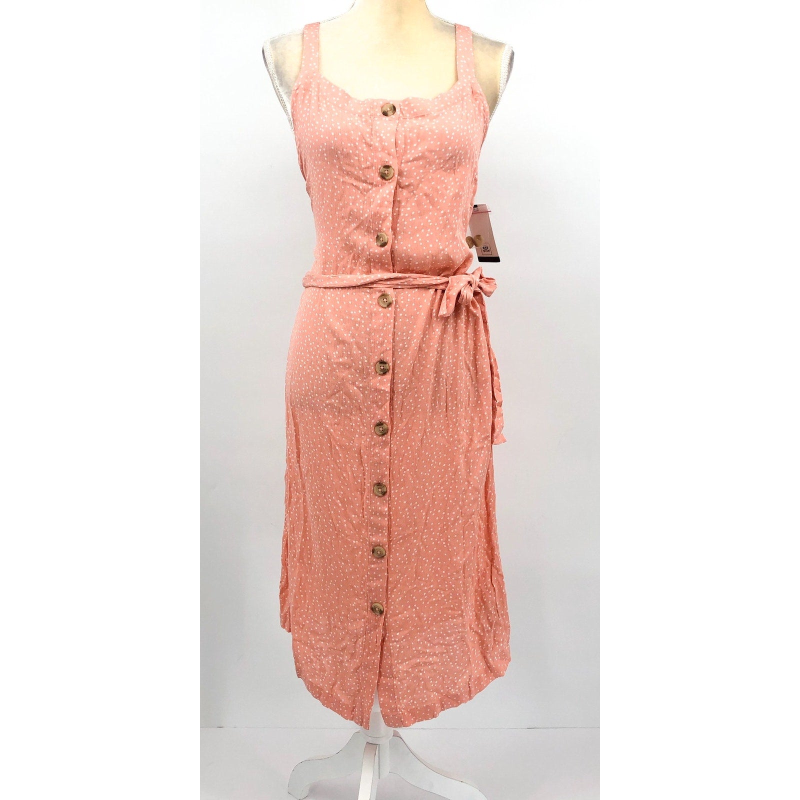 RIP CURL Women's Tallows Spot Midi Dress Large Coral Pink Sleeveless Belt NWT