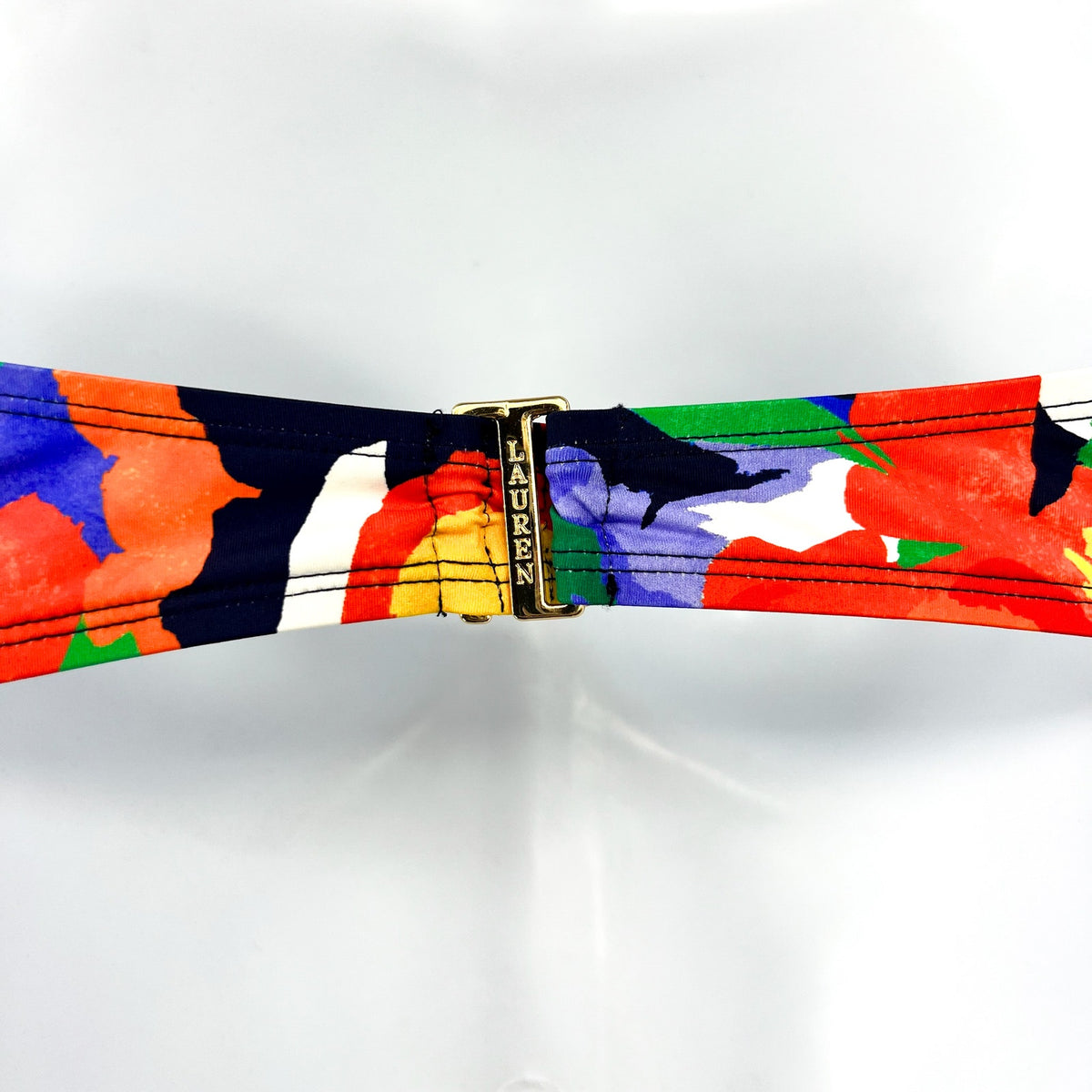 LAUREN RALPH LAUREN Floral V Wire Bandeau Bikini Top SZ 14 Red Blue Abstract NWT