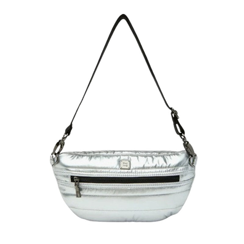 THINK ROYLN Women's Double Down Crossbody Fanny Pack Small Pearl Silver NWT