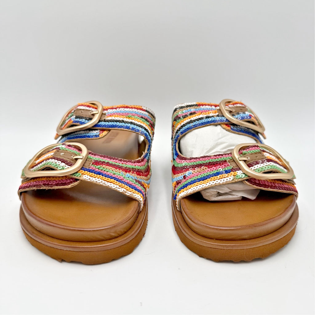 Steve Madden Womens Tourist Footbed Sandals Size 7.5 Multicolor Sequins NIB