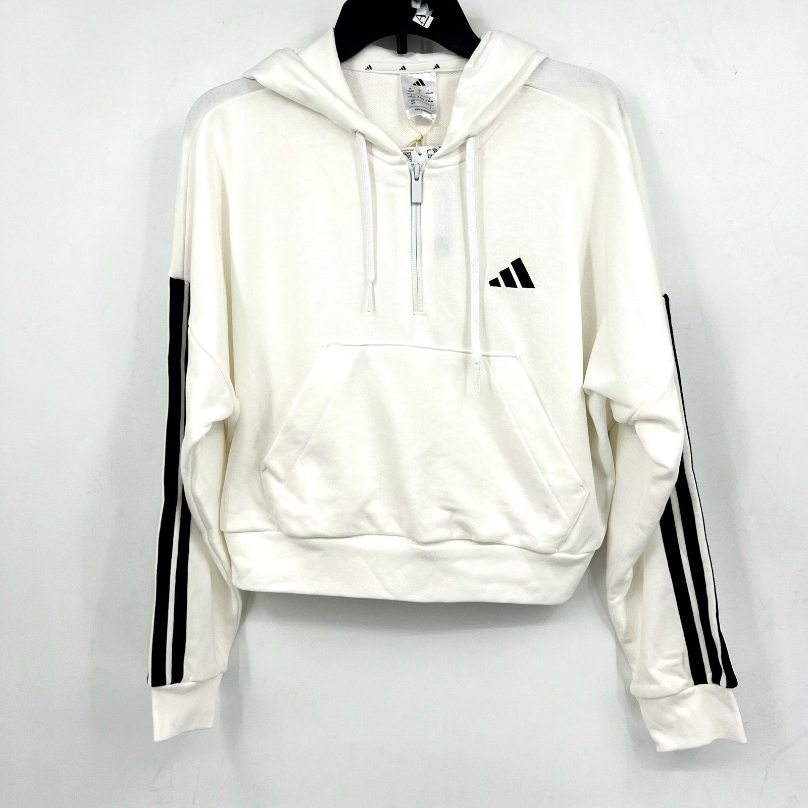 ADIDAS Essentials 3-Stripes French Terry Quarter-Zip Hoodie Small White NWT