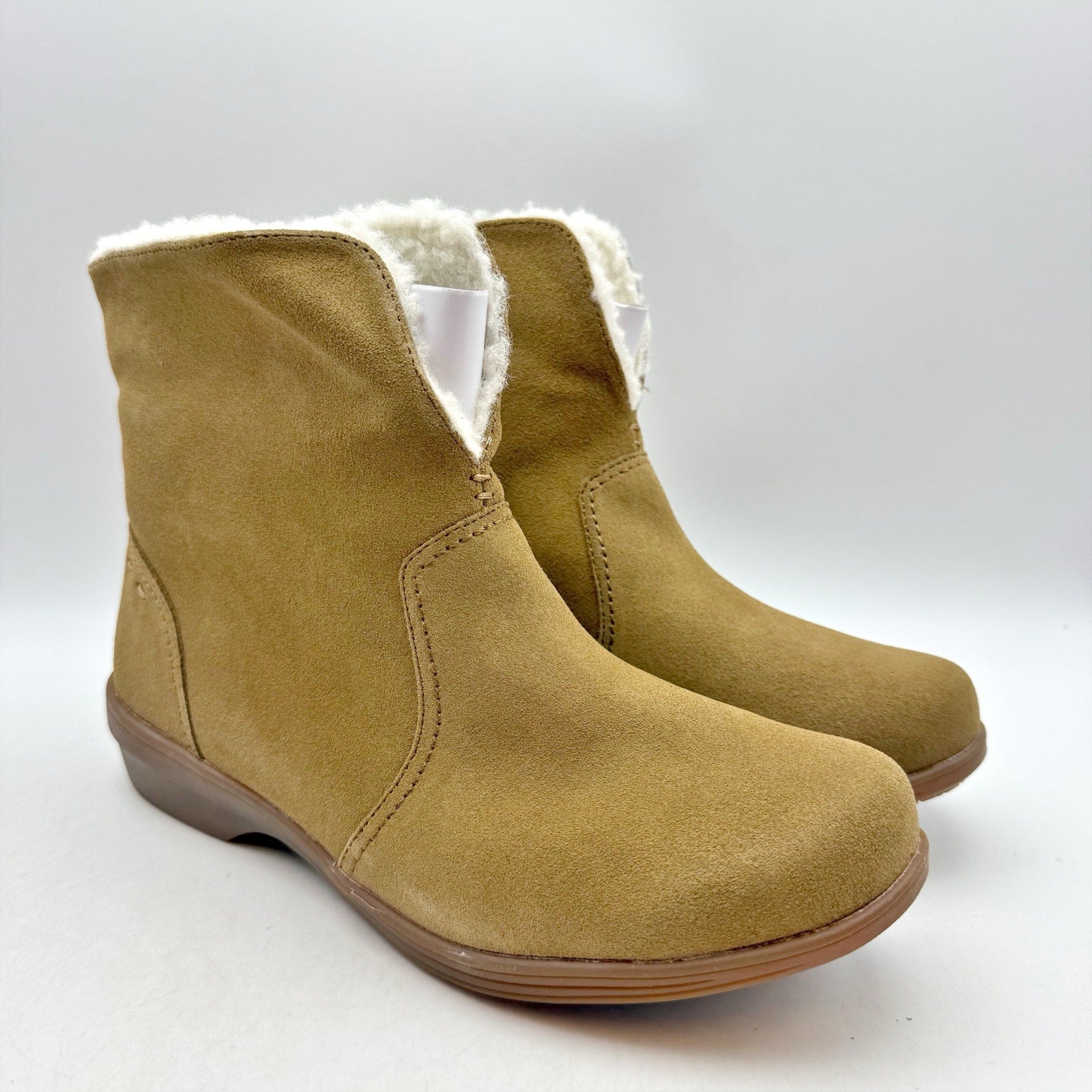 Spenco Womens Sun Valley Ankle Boots US 12 M Tan Suede Sherpa Lined NIB