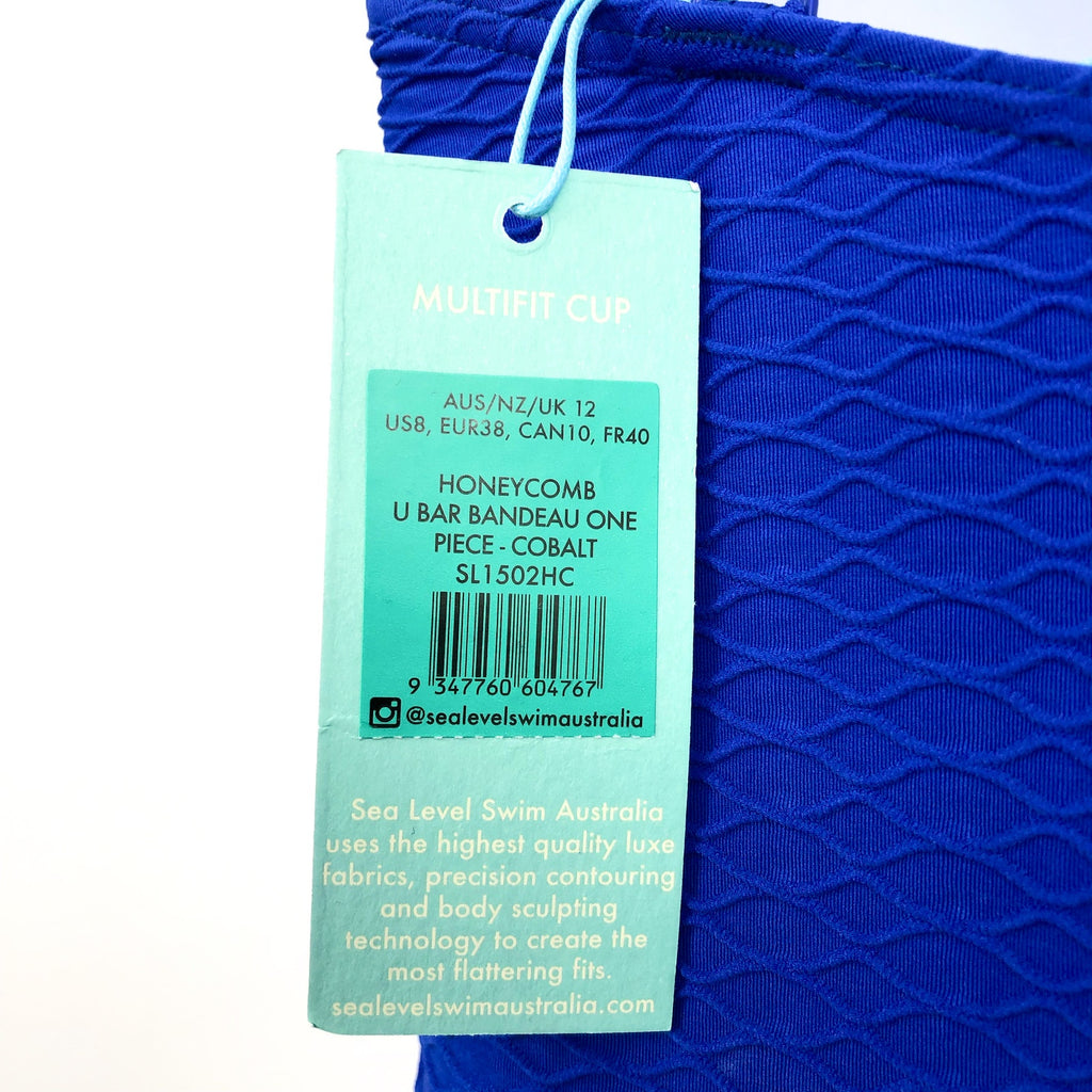 SEA LEVEL SWIM Honeycomb U Bar Bandeau One Piece Swimsuit Size 8 Cobalt Blue NWT